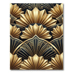 Art Deco Gold Fan Geometric Black Rug