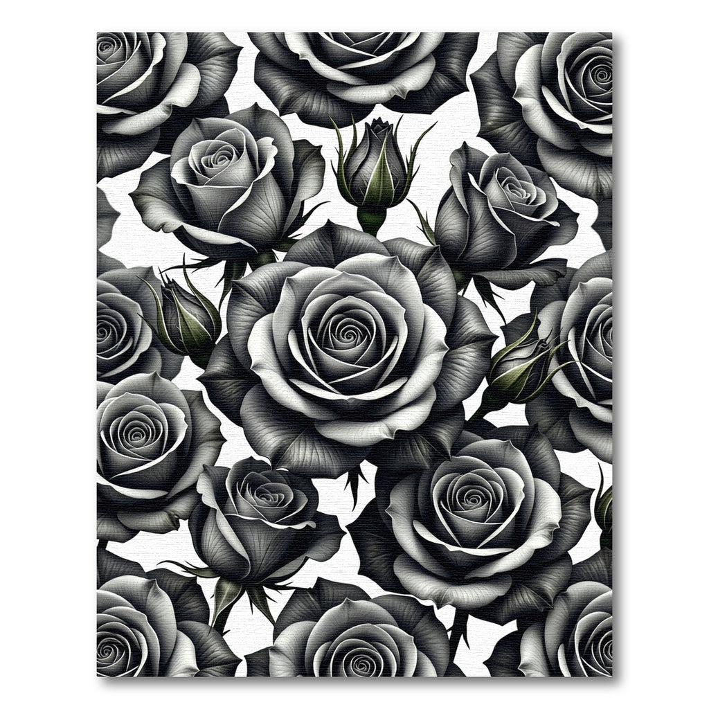 Monochromatic Charcoal Rose Garden Rug