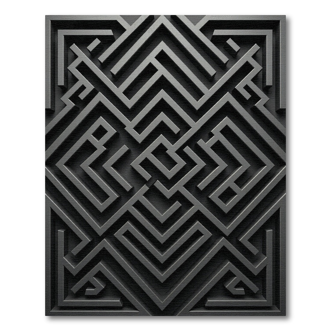 Monochromatic Charcoal Geometric Labyrinth Maze Rug