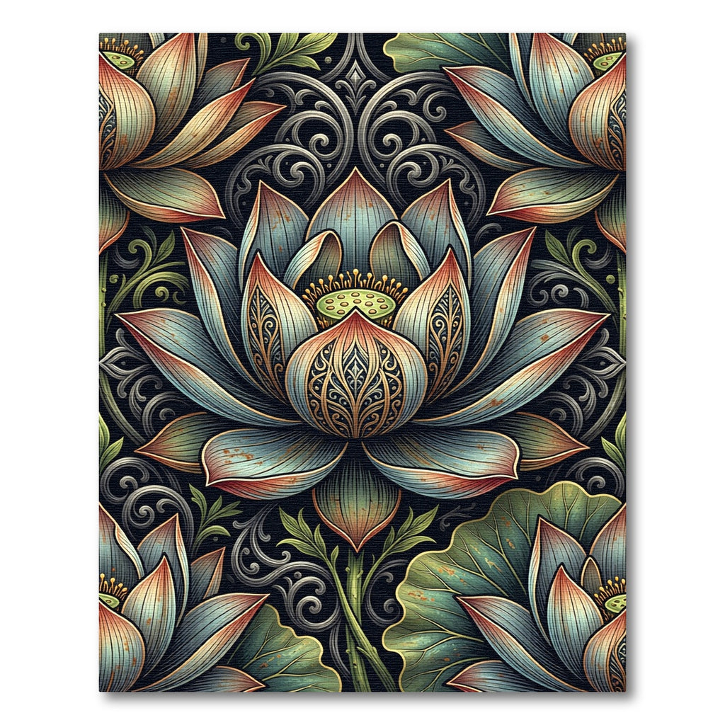 Elegant Teal Lotus Floral Victorian Art Rug
