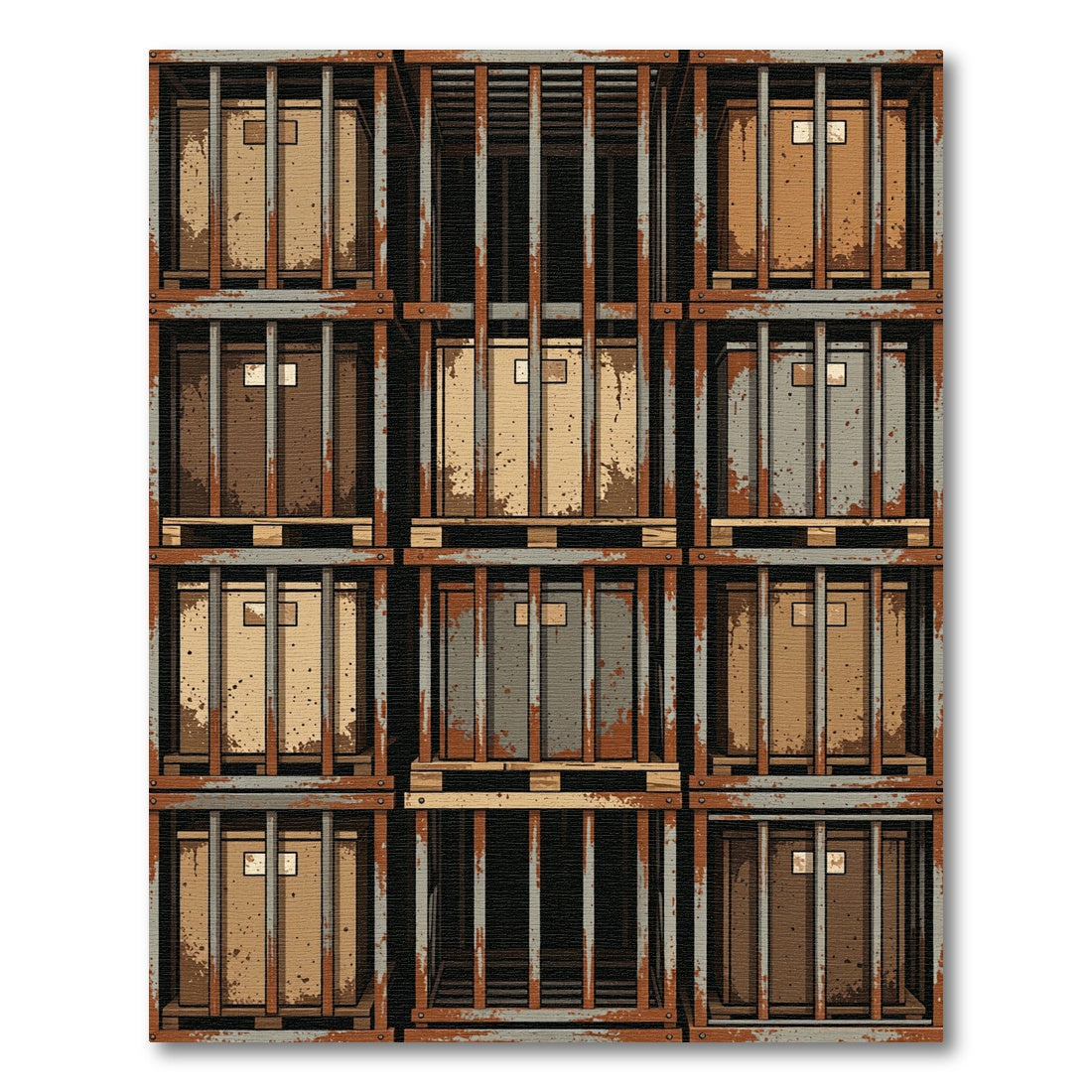 Industrial Stacked Crate Motif Rug