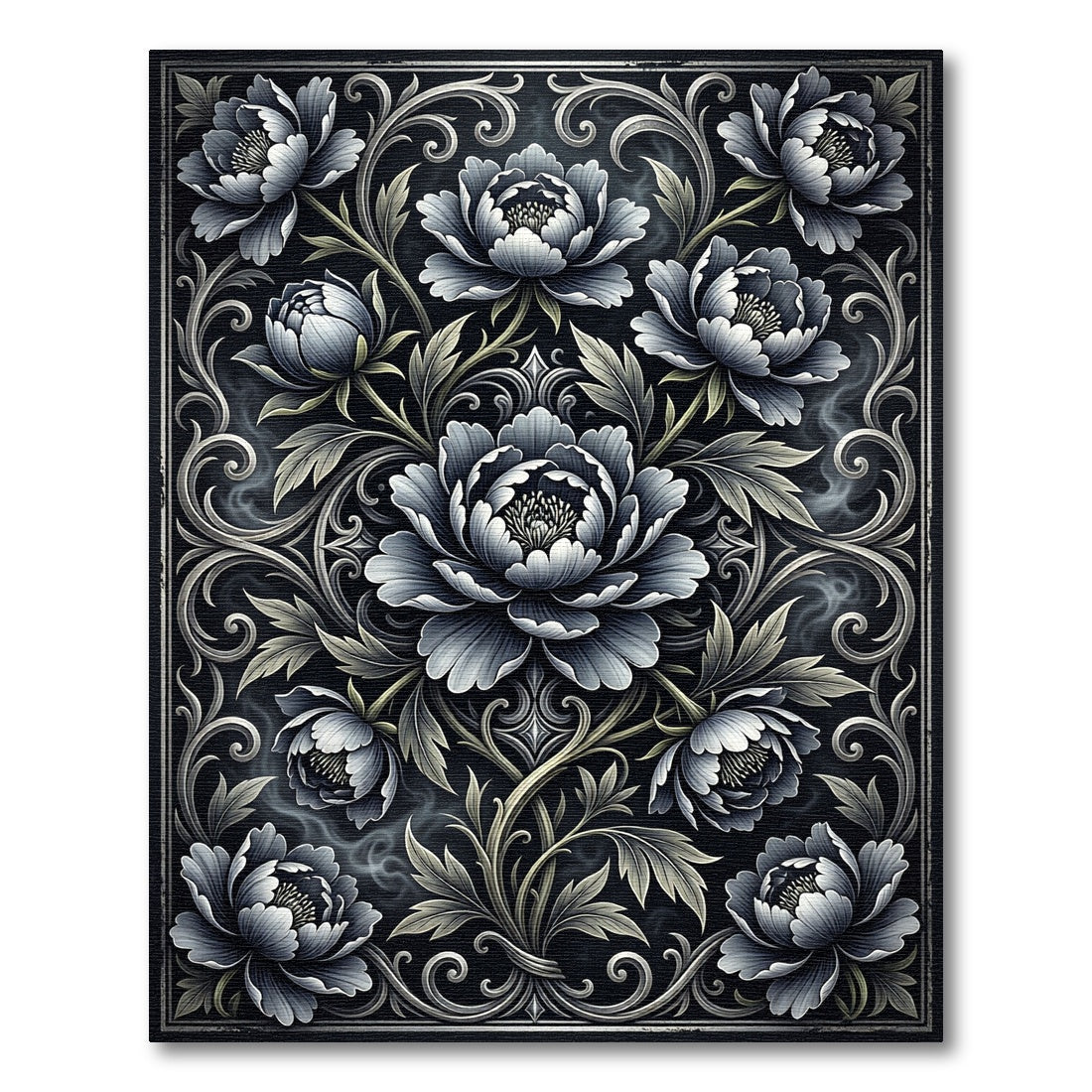 Elegant Monochrome Floral Peony Arrangement Rug