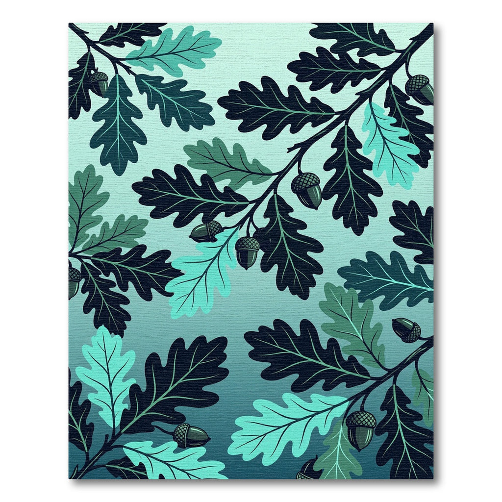Teal Oak Leaf Acorn Botanical Arrangement Rug