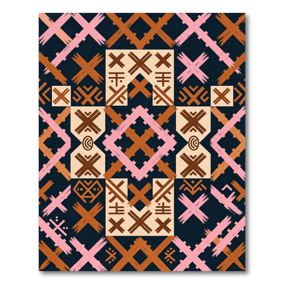 Pink Brown Geometric Tribal X Rug