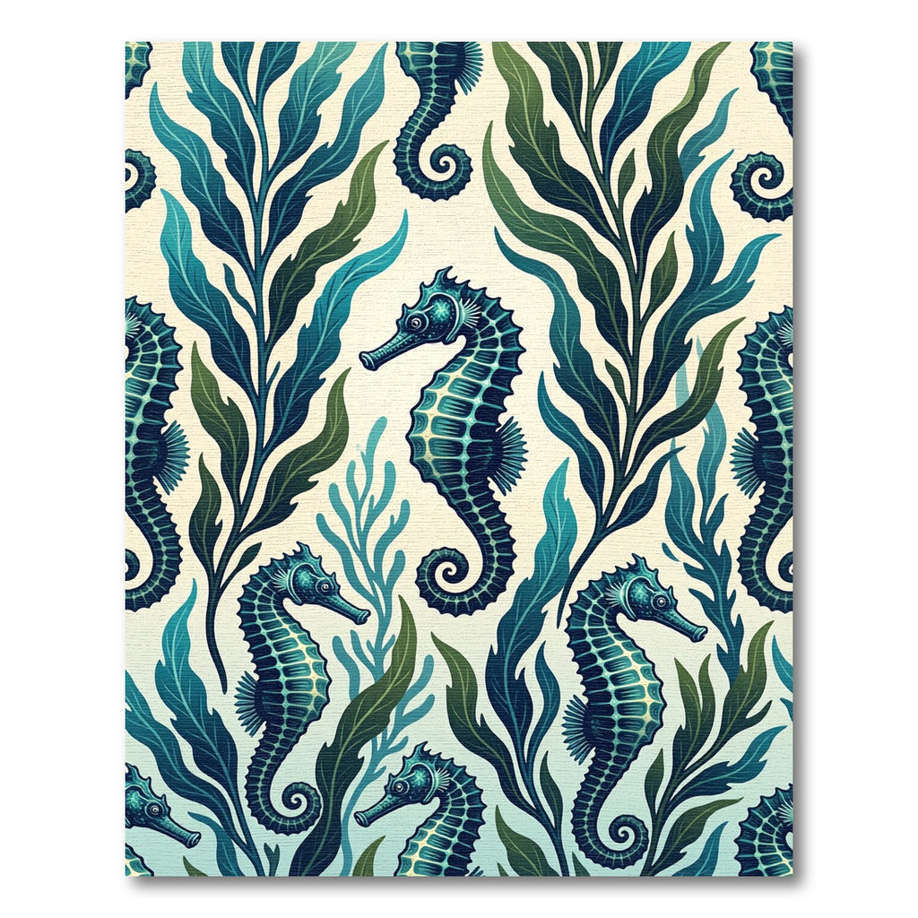 Emerald Seahorse and Seaweed Underwater Illustration Rug