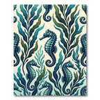 Emerald Seahorse and Seaweed Underwater Illustration Rug