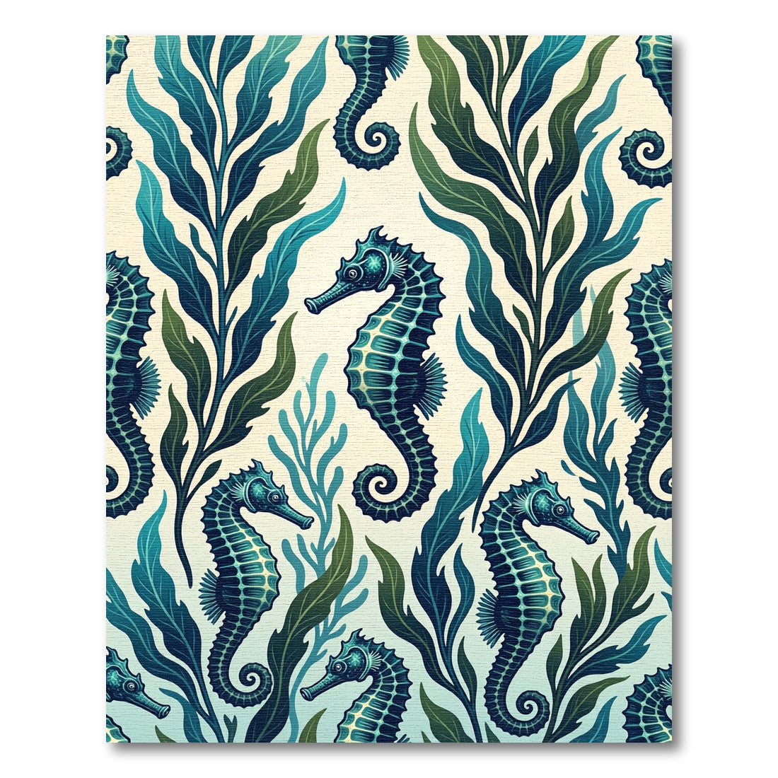 Emerald Seahorse and Seaweed Underwater Illustration Rug