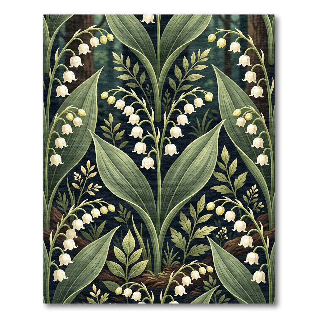 Elegant Dark Botanical Lily Valley Rug