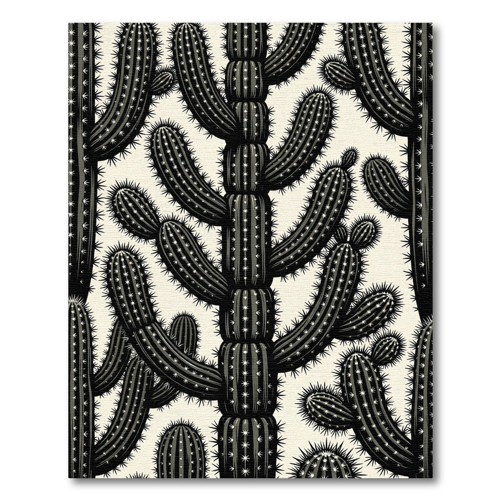 Dark Gray Cactus Spiky Botanical Repeat Rug