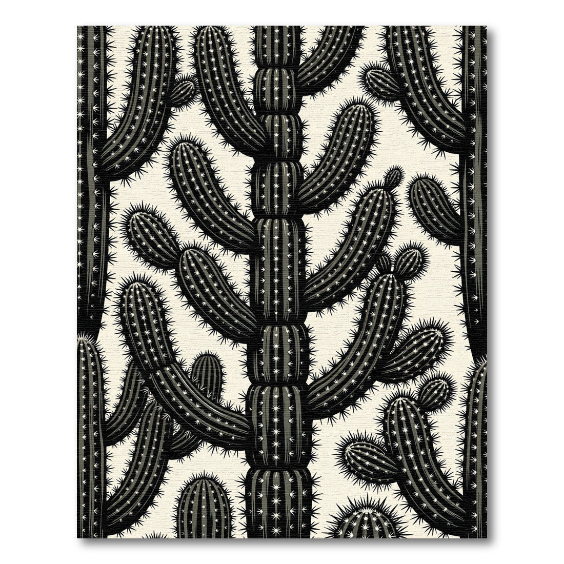 Dark Gray Cactus Spiky Botanical Repeat Rug
