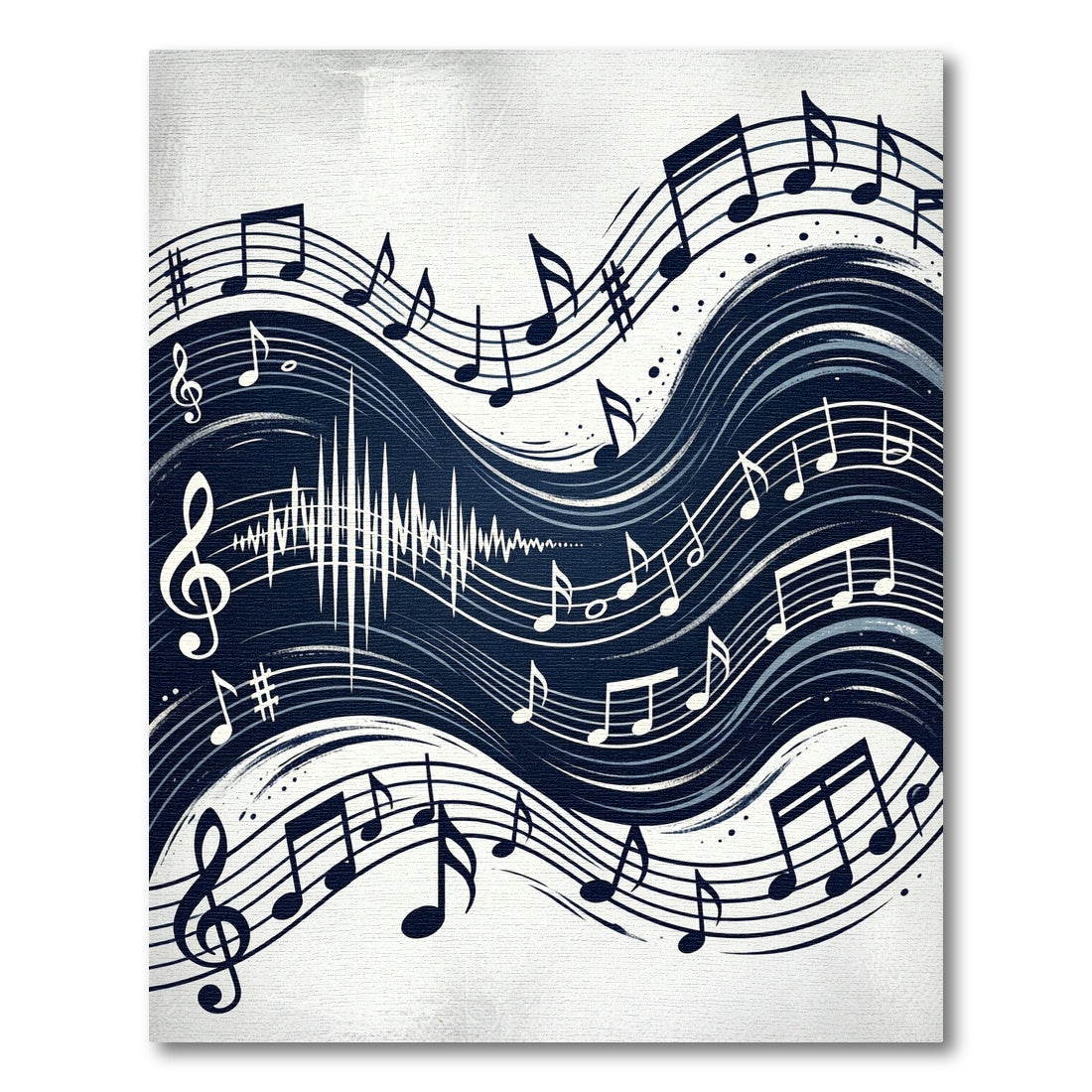 Abstract Navy Musical Wave Art Rug
