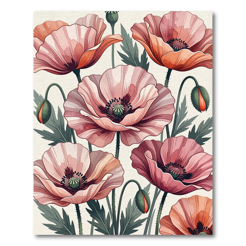 Soft Pink Poppy Floral Garden Art Rug