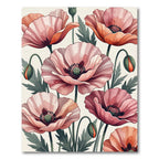 Soft Pink Poppy Floral Garden Art Rug