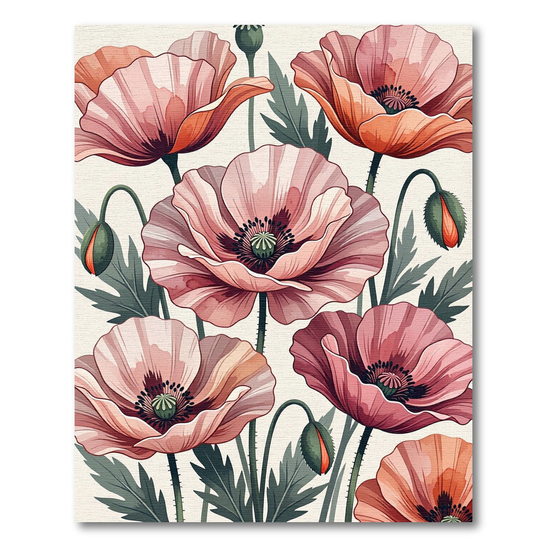 Soft Pink Poppy Floral Garden Art Rug