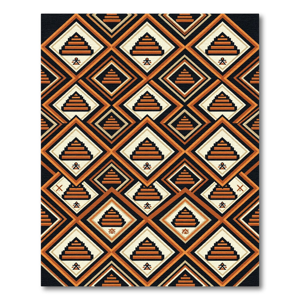 Geometric Terracotta Step Pyramid Diamond Rug
