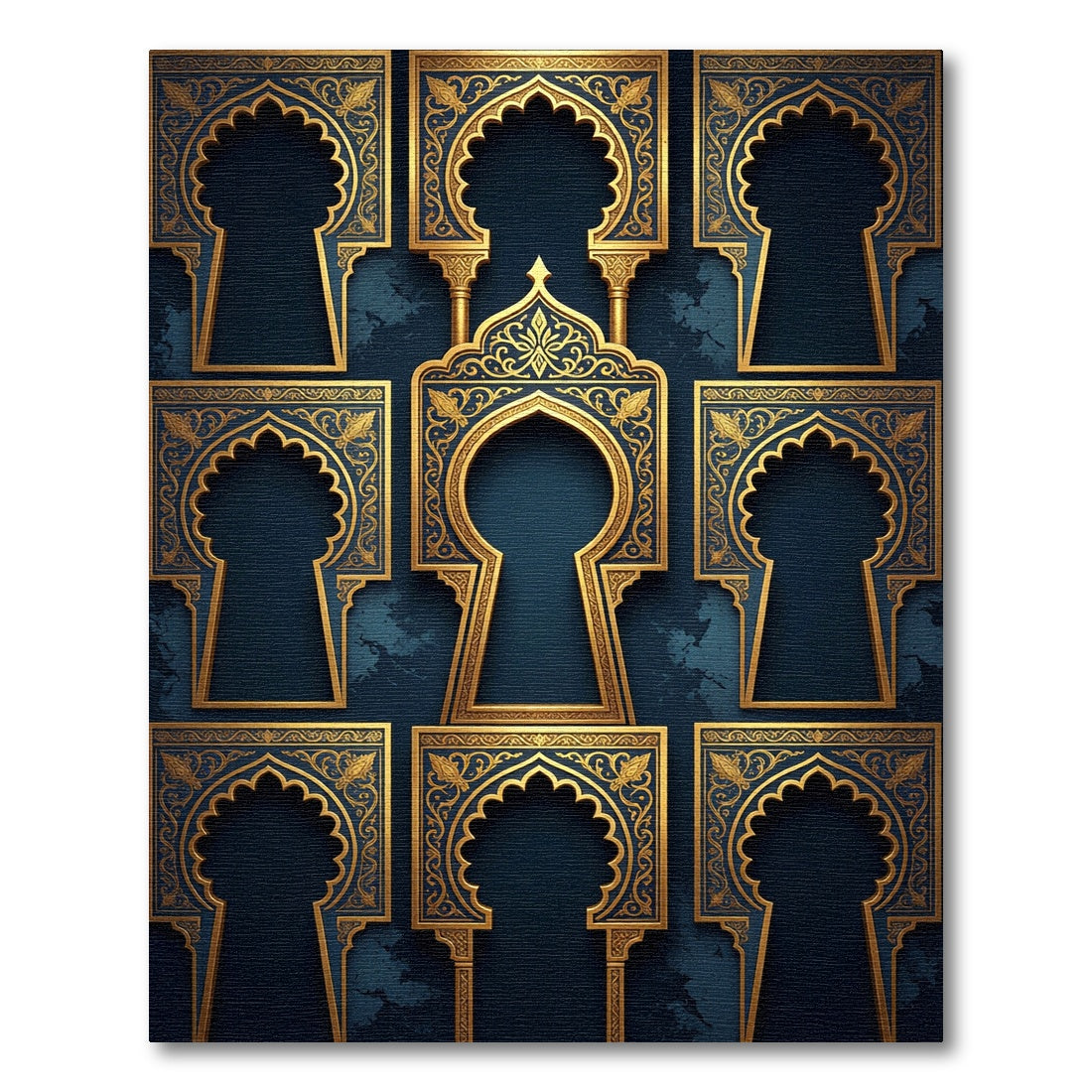 Golden Arched Lattice Navy Backdrop Rug