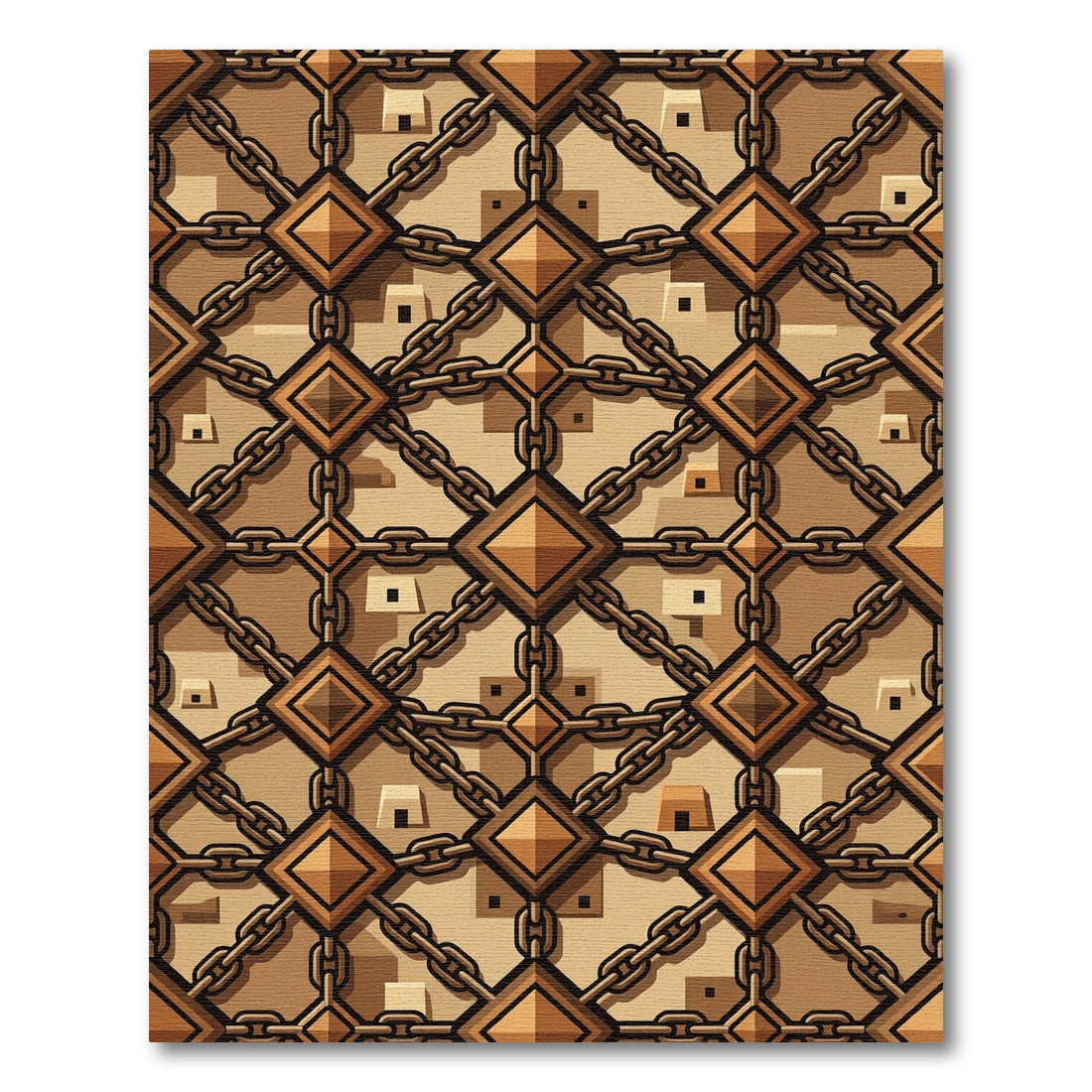 Bronze Chain Linked Geometric Industrial Rug
