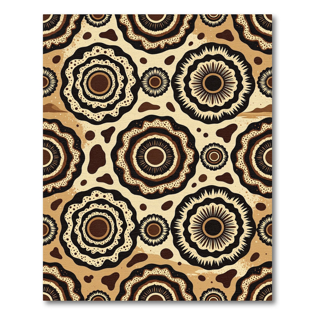 Earthy Tan Floral Concentric Circles Rug