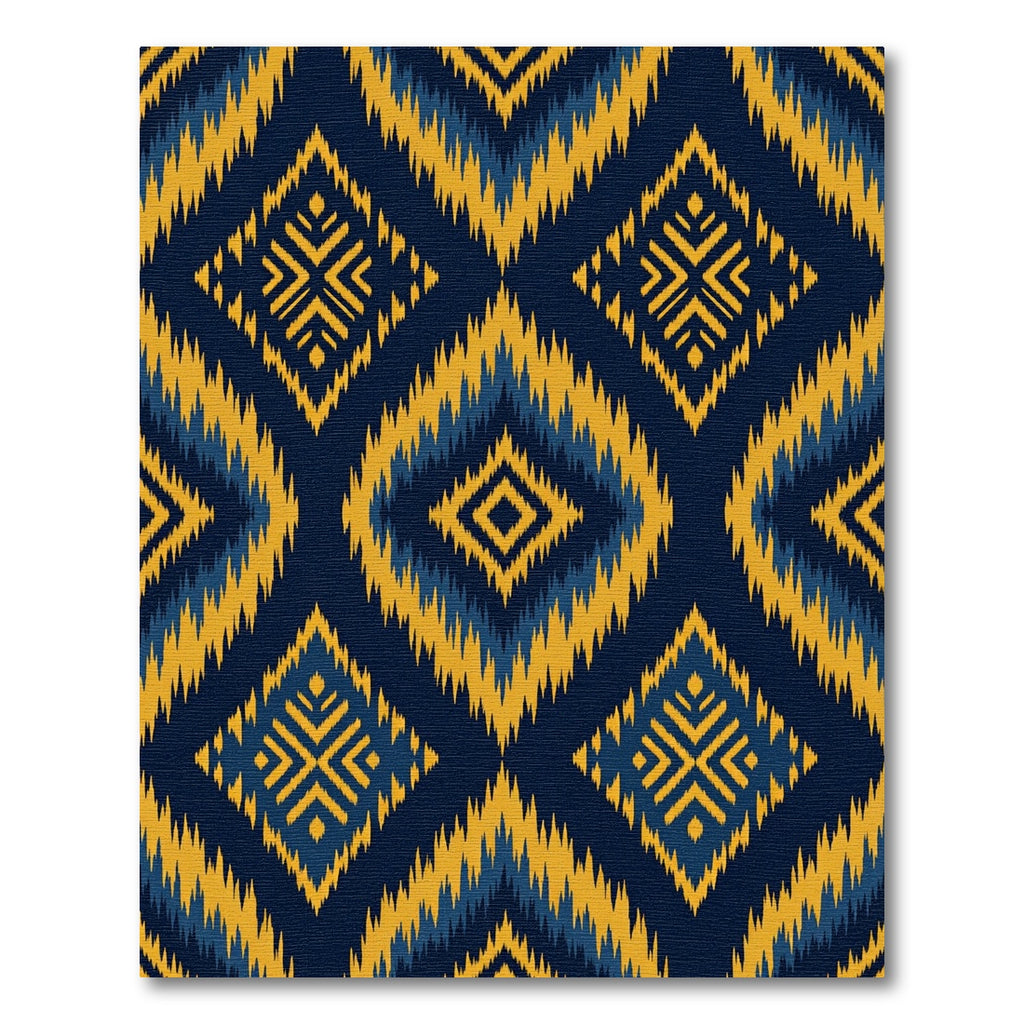 Navy Blue Yellow Ikat Diamond Rug