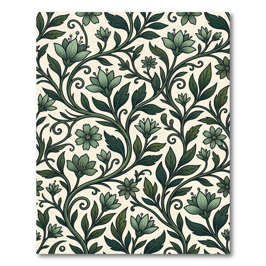 Elegant Forest Green Botanical Scroll Rug