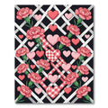 Pink Carnation Hearts on Lattice Gingham Rug