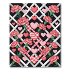 Pink Carnation Hearts on Lattice Gingham Rug