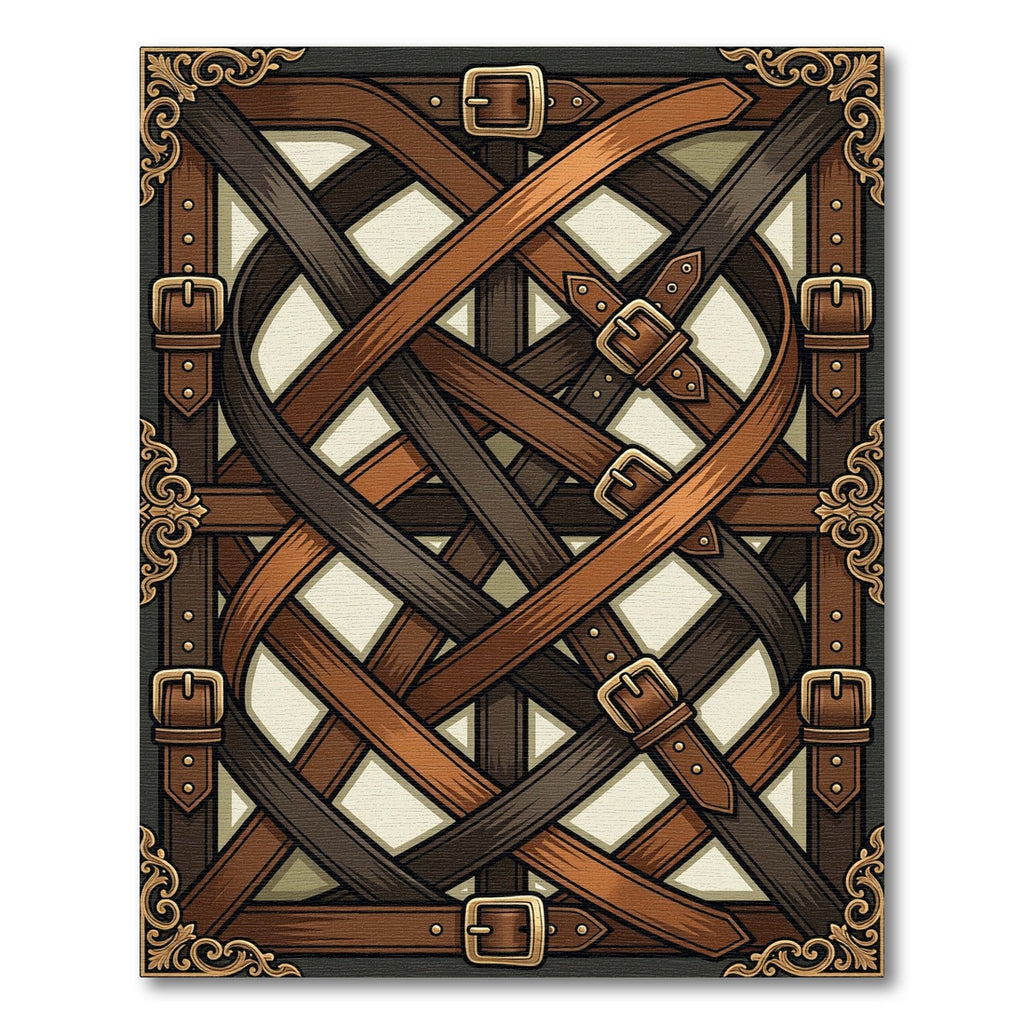 Leather Buckles Straps Intertwined Composition Rug