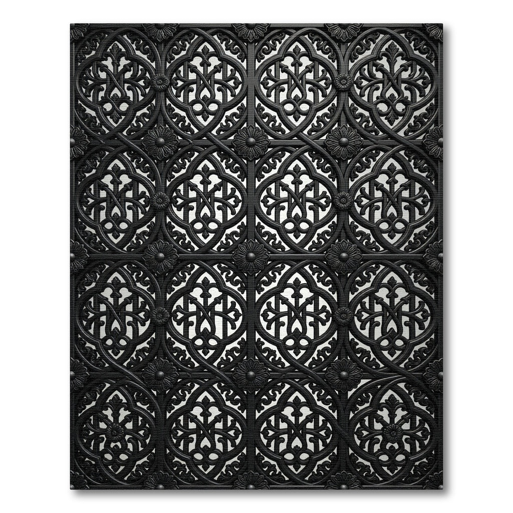 Black Ornate Gothic Scroll Medallion Rug
