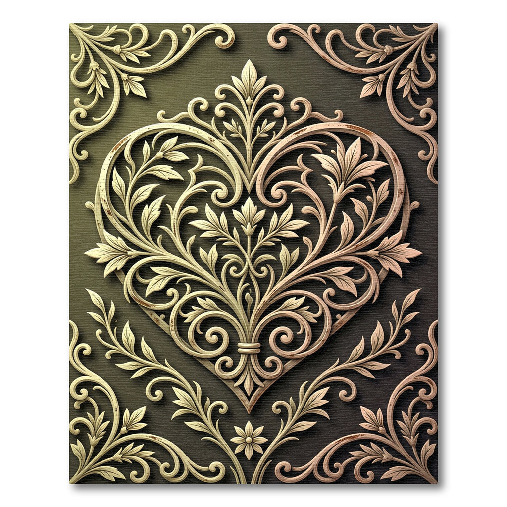 Ornate Golden Heart Floral Damask Rug