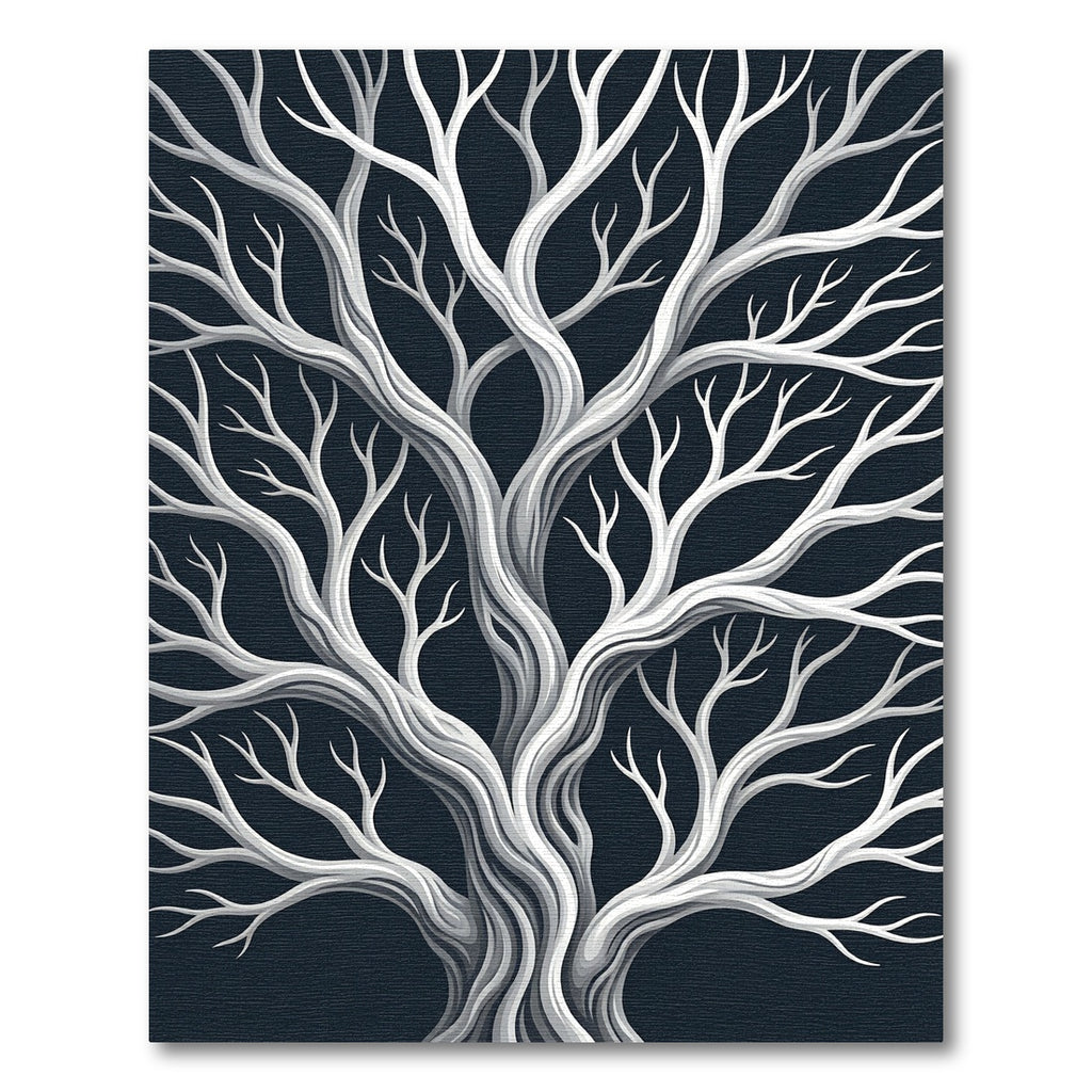 Minimalist Charcoal and Silver Bare Tree Rug