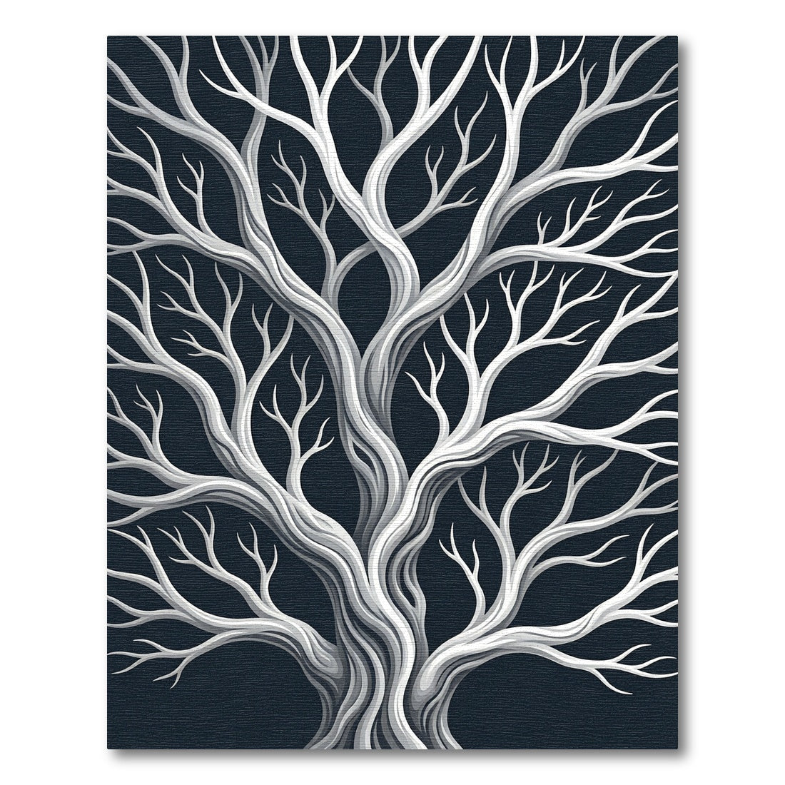 Minimalist Charcoal and Silver Bare Tree Rug
