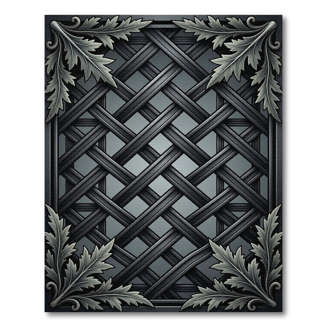 Ornate Black Woven Lattice Foliage Rug