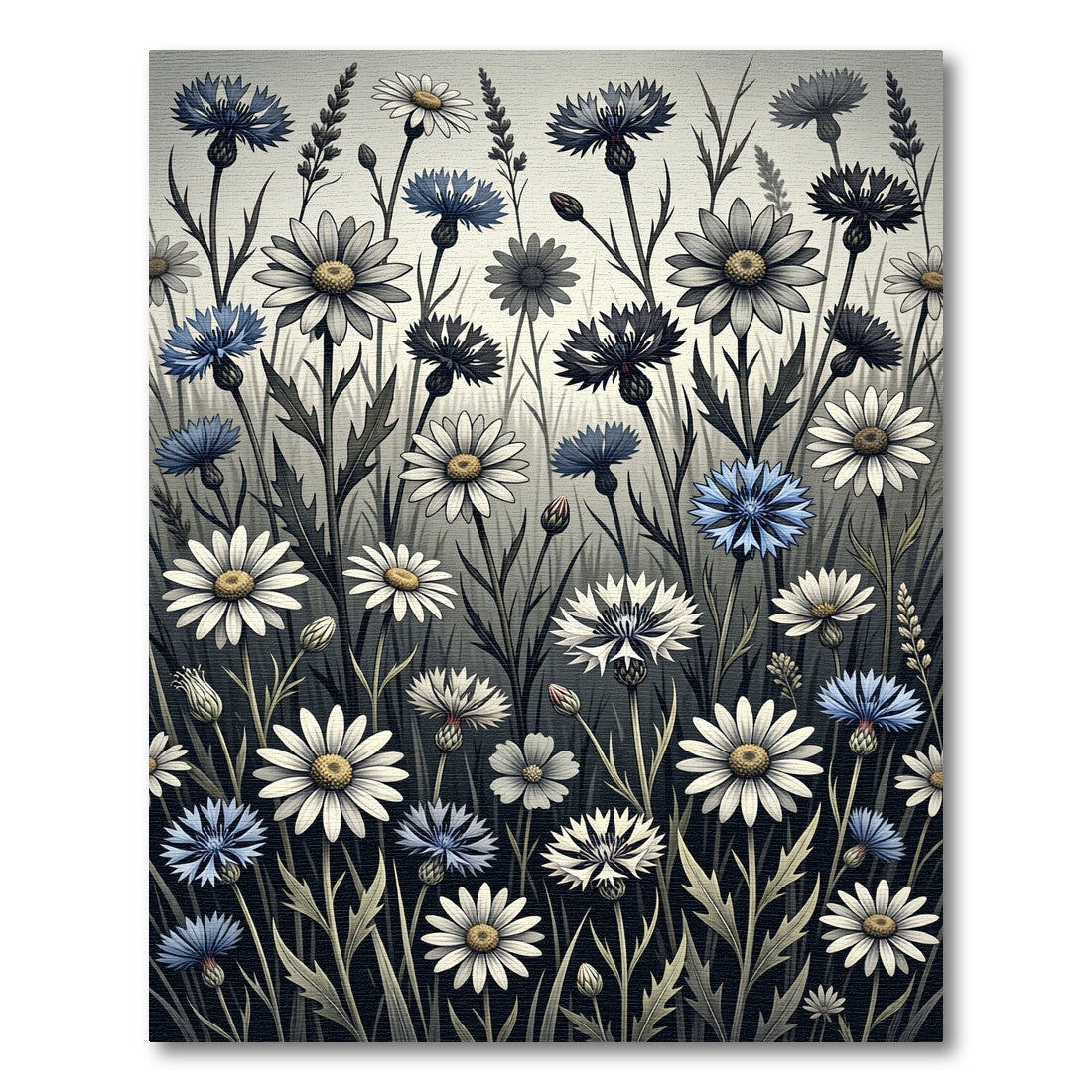 White Blue Wildflower Meadow Composition Rug