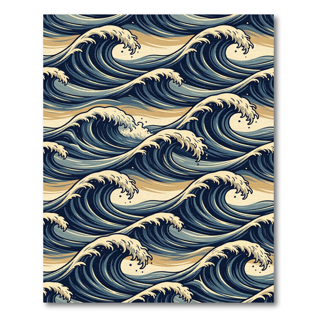 Deep Blue Overlapping Wave Composition Rug