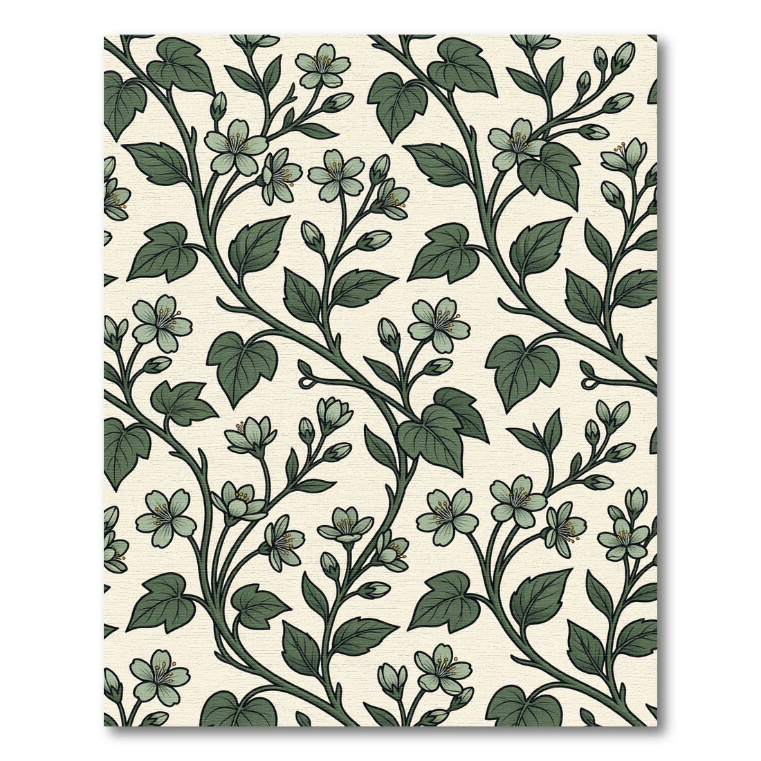 Botanical Sage Blossom Vine Illustration Rug