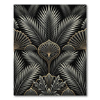 Art Deco Black Gold Palm Leaf Rug