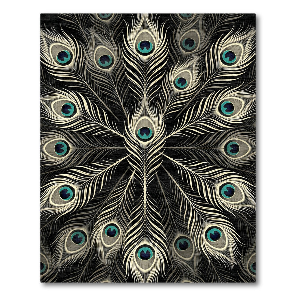 Elegant White Peacock Feather Mandala Rug