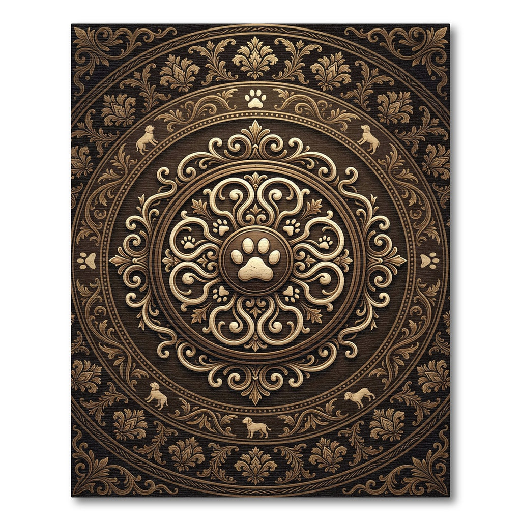 Elegant Bronze Paw Print Medallion Rug