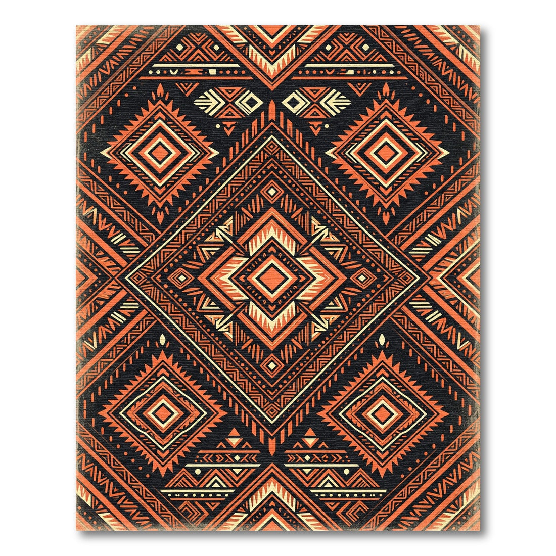 Bold Orange Black Geometric Tribal Ink Rug