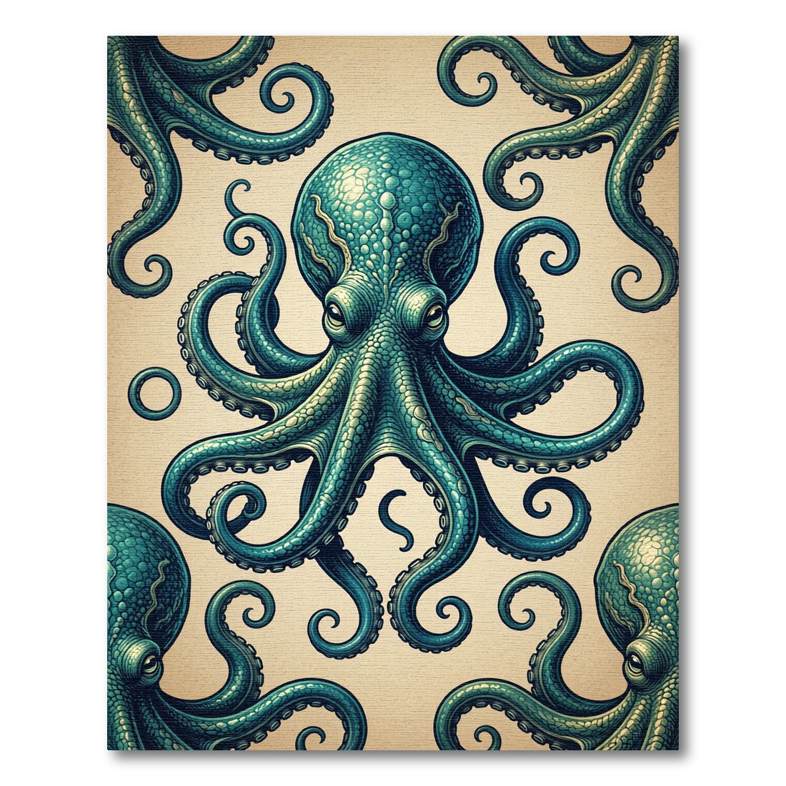 Teal Octopus Nautical Marine Medallion Rug