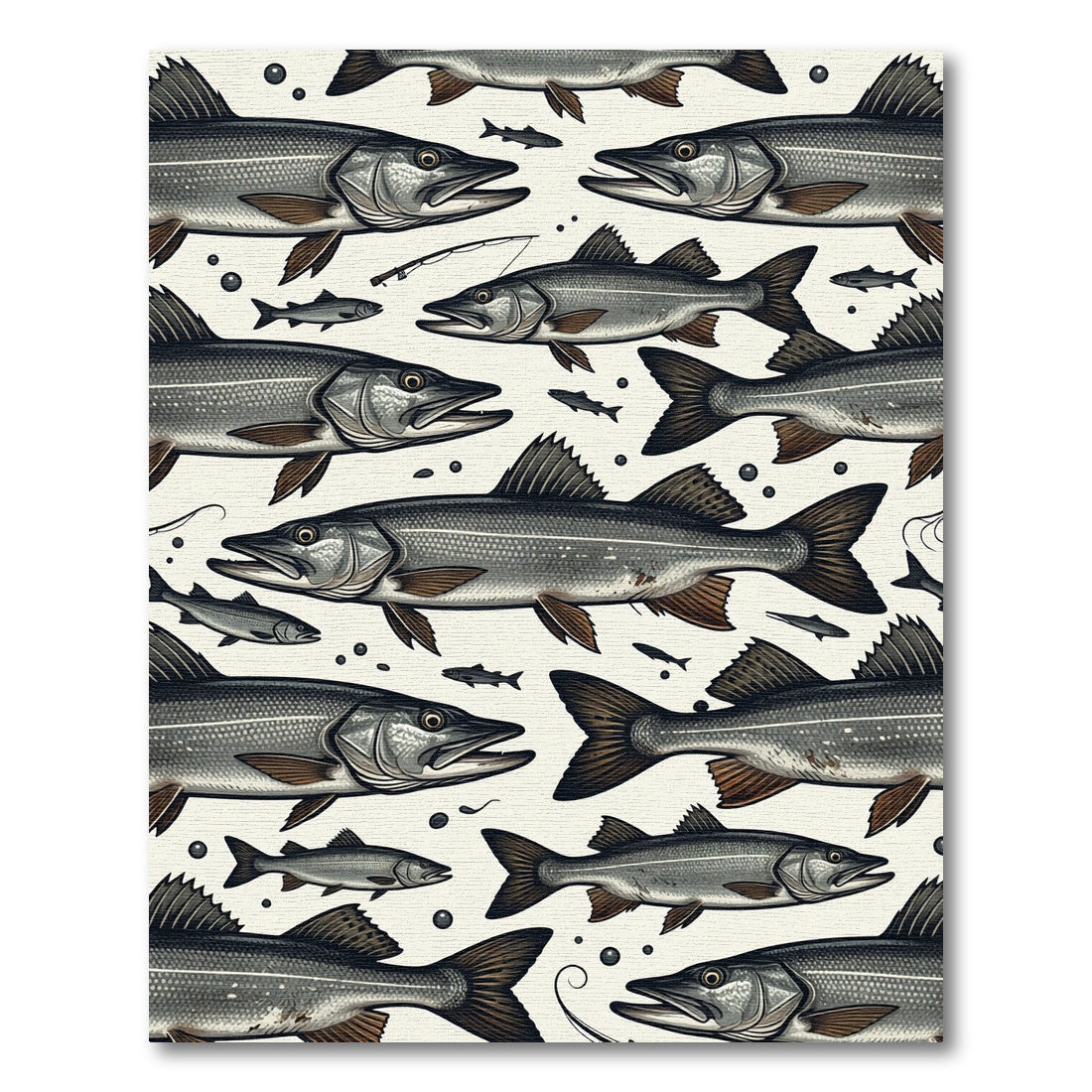 Illustrative Vintage Pike Fish Cream Area Rug