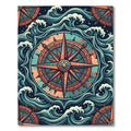 Nautical Compass Amidst Teal Ocean Waves Rug