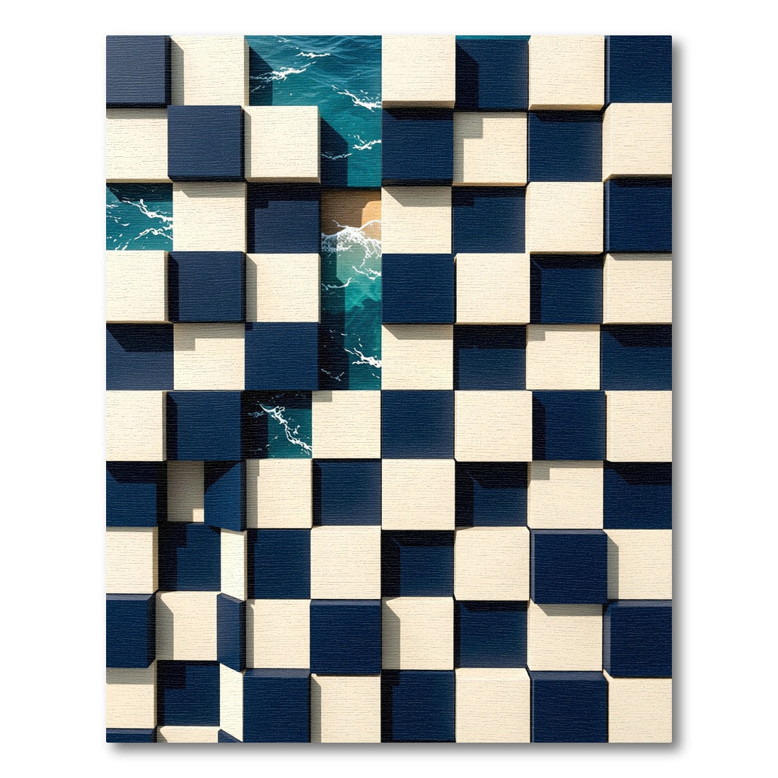 Navy and Cream Geometric Ocean Shift Rug