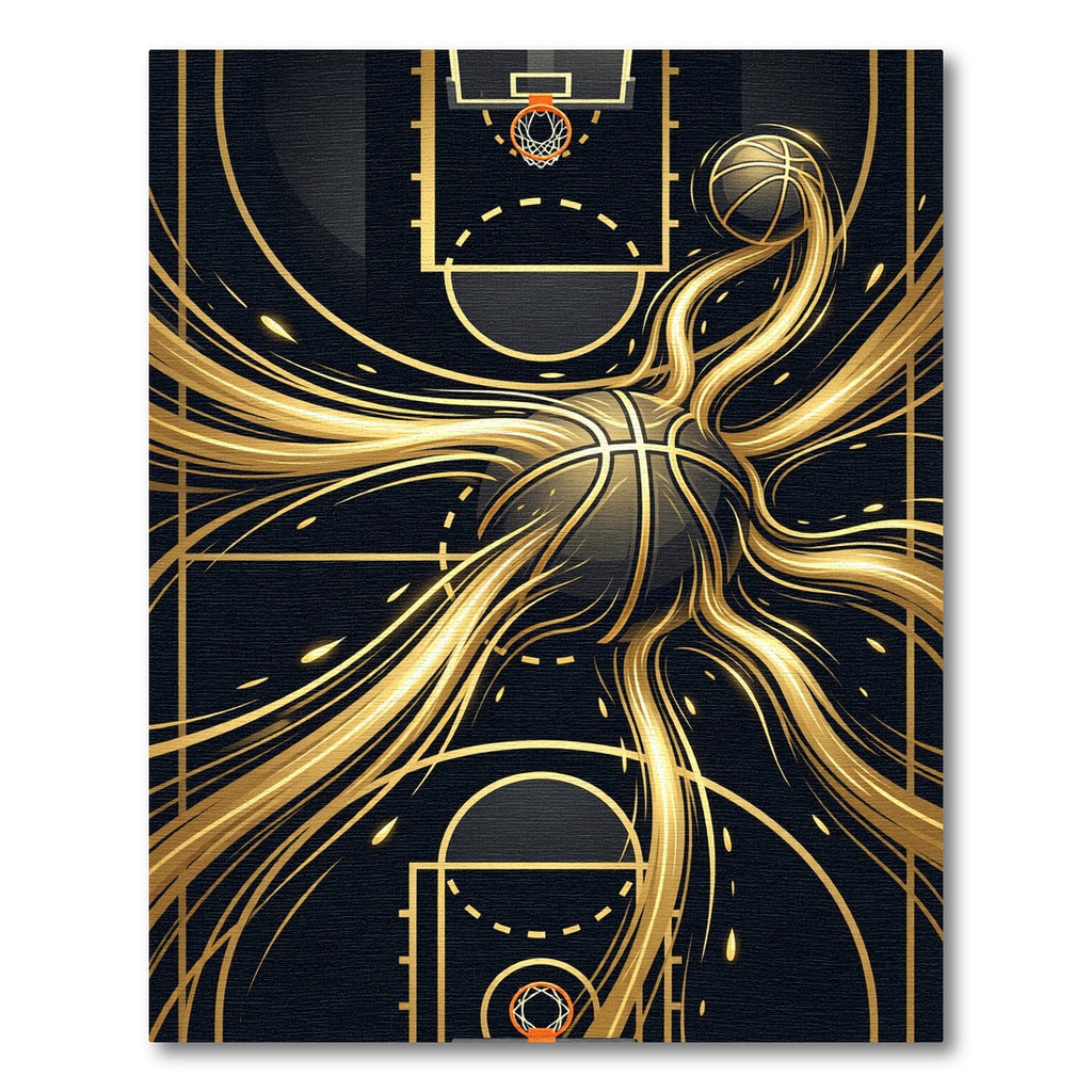 Golden Orbit Basketball Swirl Abstract Rug