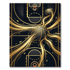 Golden Orbit Basketball Swirl Abstract Rug