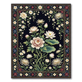 Elegant White Floral Black Botanical Art Rug