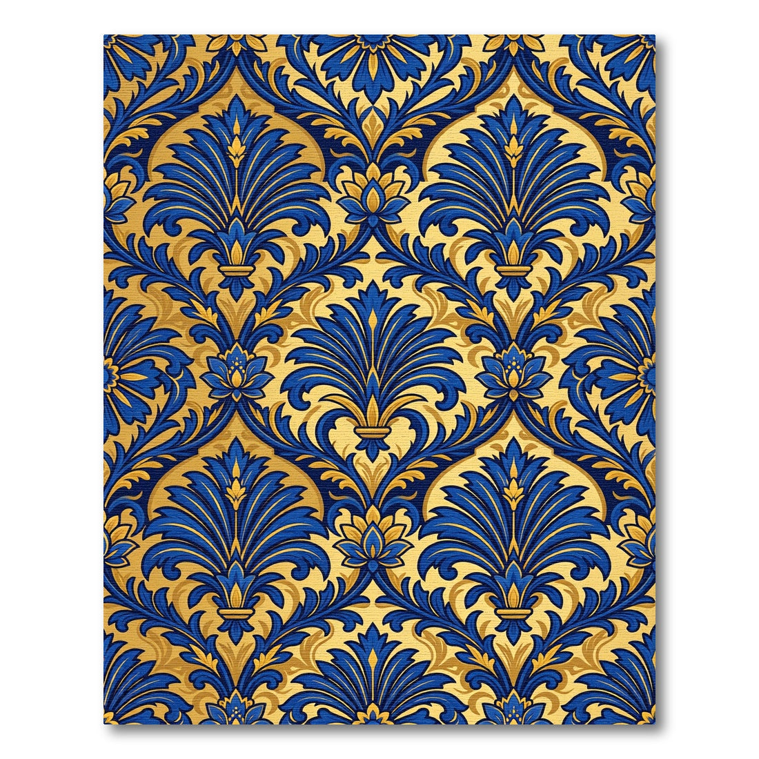 Royal Blue Golden Damask Floral Rug