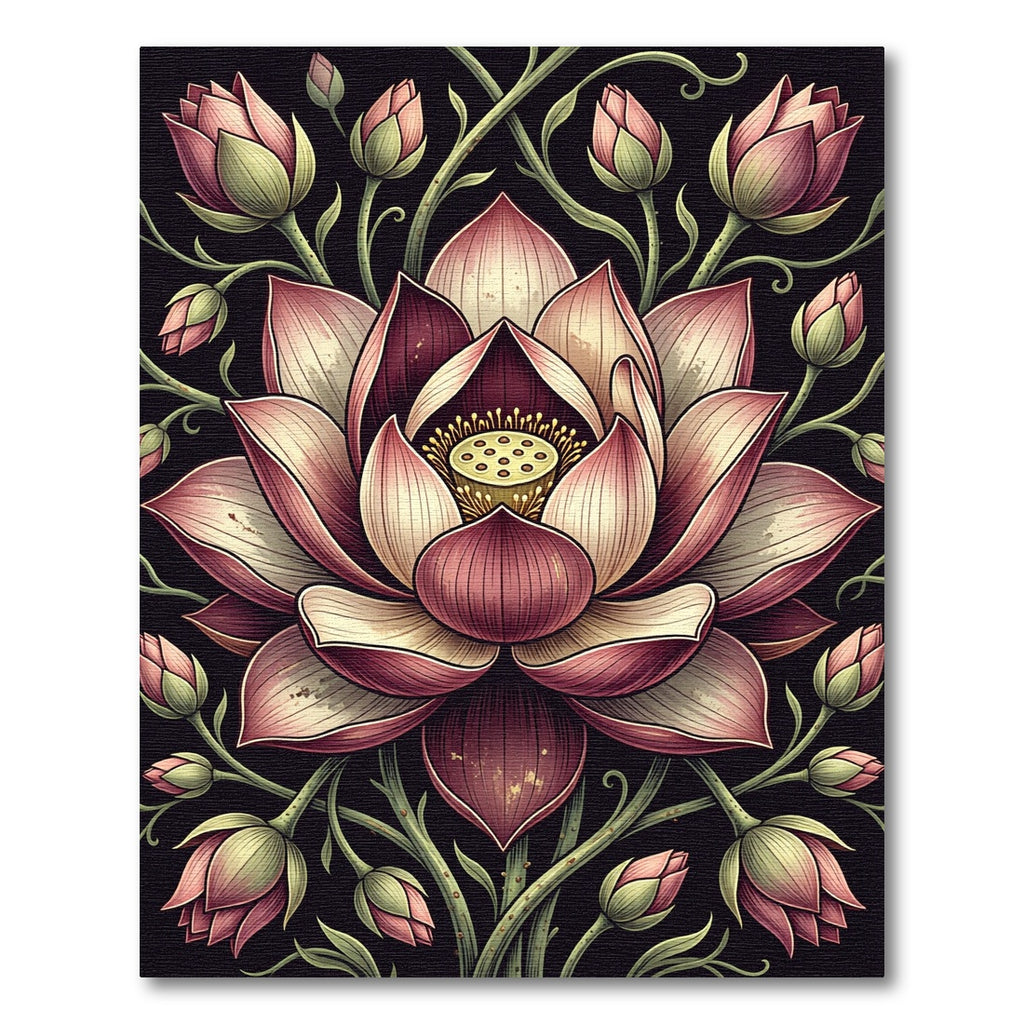 Pink Lotus Bloom Garden Illustration Rug