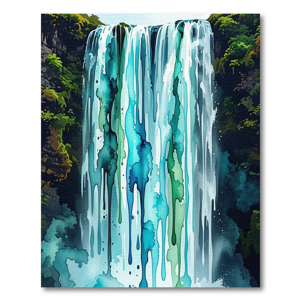 Cascading Teal Blue Waterfall Abstract Shimmer Rug