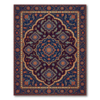 Navy Deep Blue Floral Fish Medallion Rug